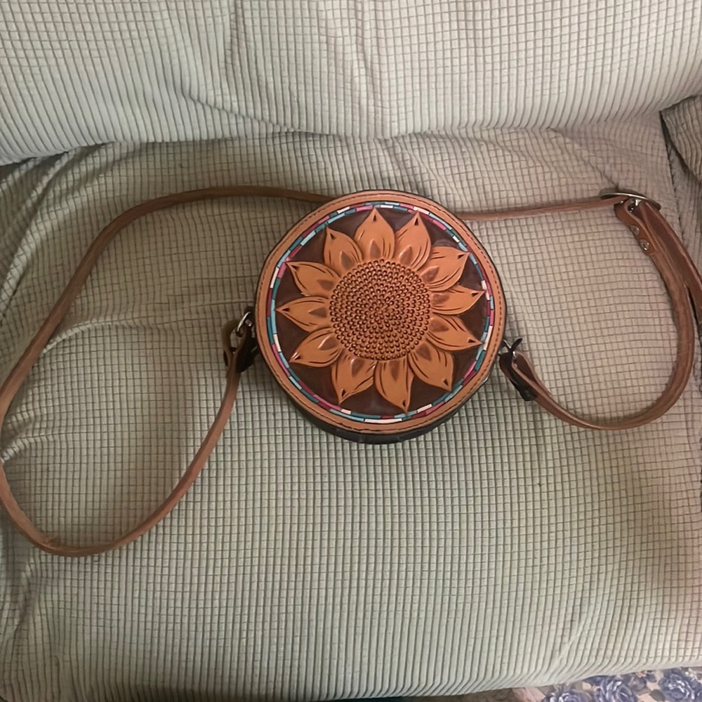 Custom NEW leather sunflower circle bag